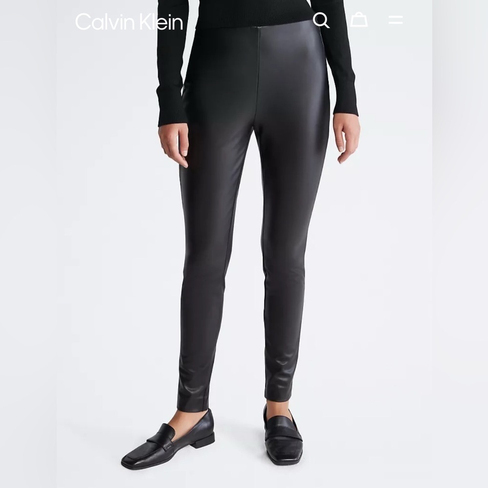 Calvin Klein Faux Leather Skinny Pants Leggings Brown Size 4 EUC